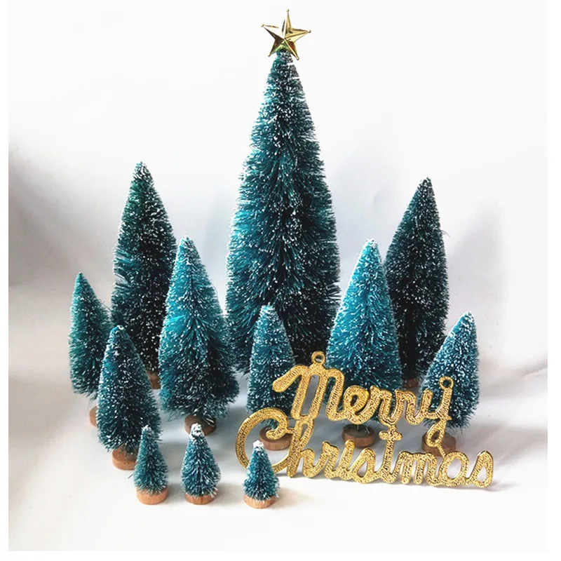 Mini Artificial Christmas Trees Sisal Snow Trees with Wooden Base for Christmas Decor Party Home Table Craft Christmas Tree Set