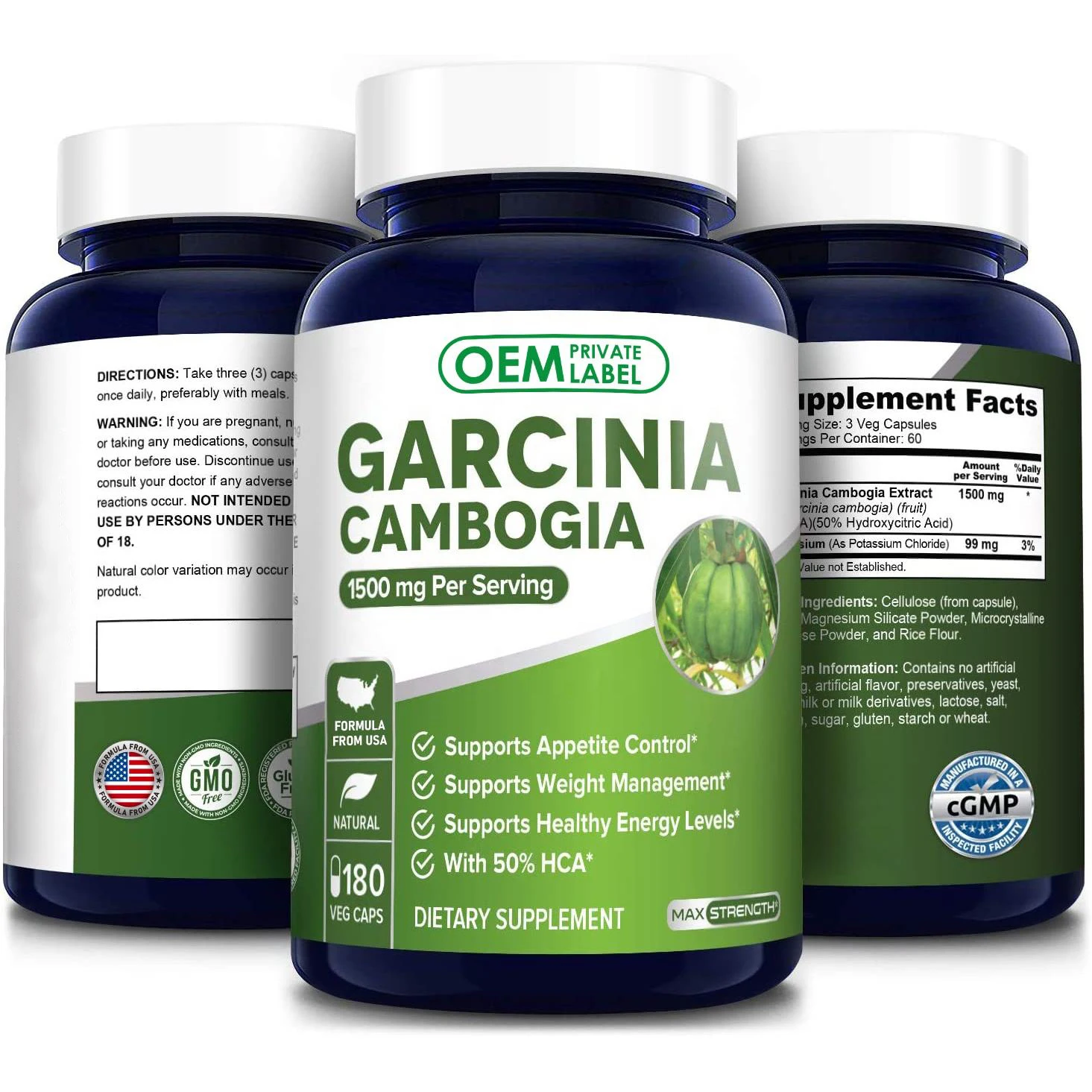 OEM Garcinia Cambogia Экстракт капсулы 1000 мг для плоского живота гарцинии камбоджийской таблетки