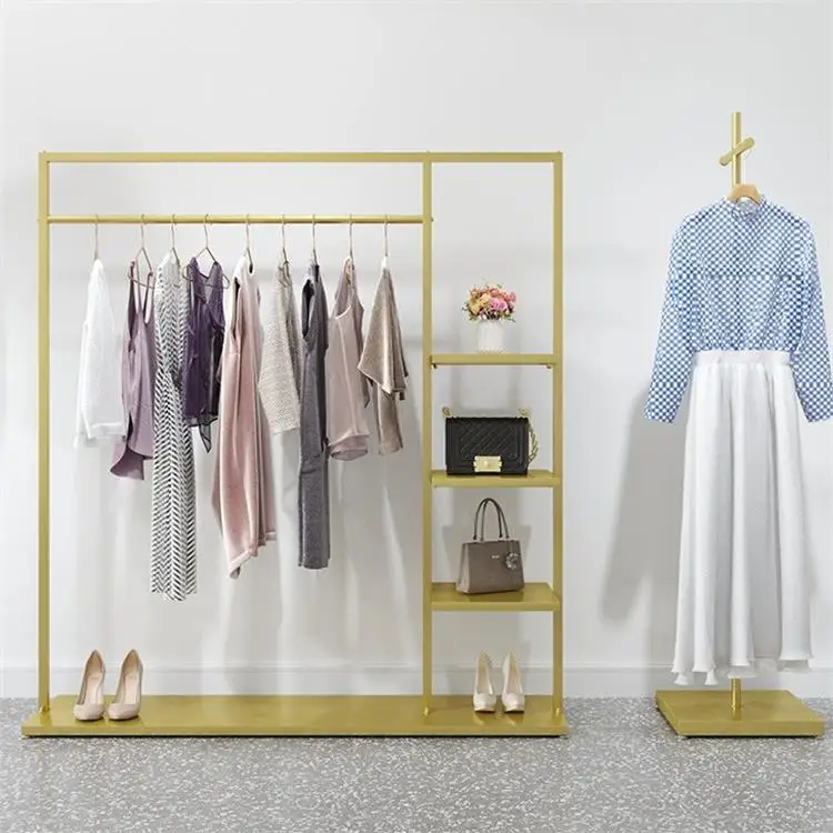 Fashion Women Clothes Shop Display Racks Metal Retail Boutique Clothing Rack Cloth Store Gold Display Stands
