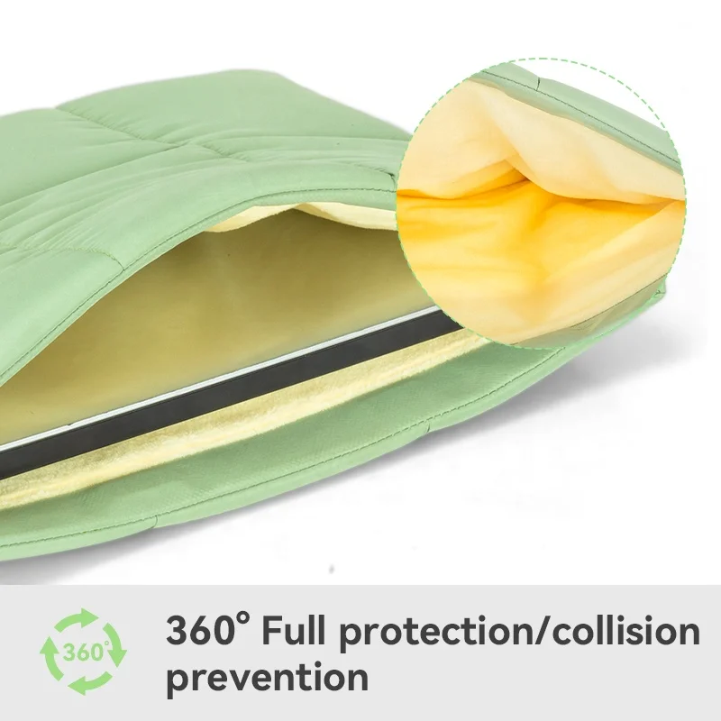 Women Lovely Light Green Windbreak Polyester Material 360 Degree Fleece Fully Protection Quilted Puffer Laptop Carrying Case
