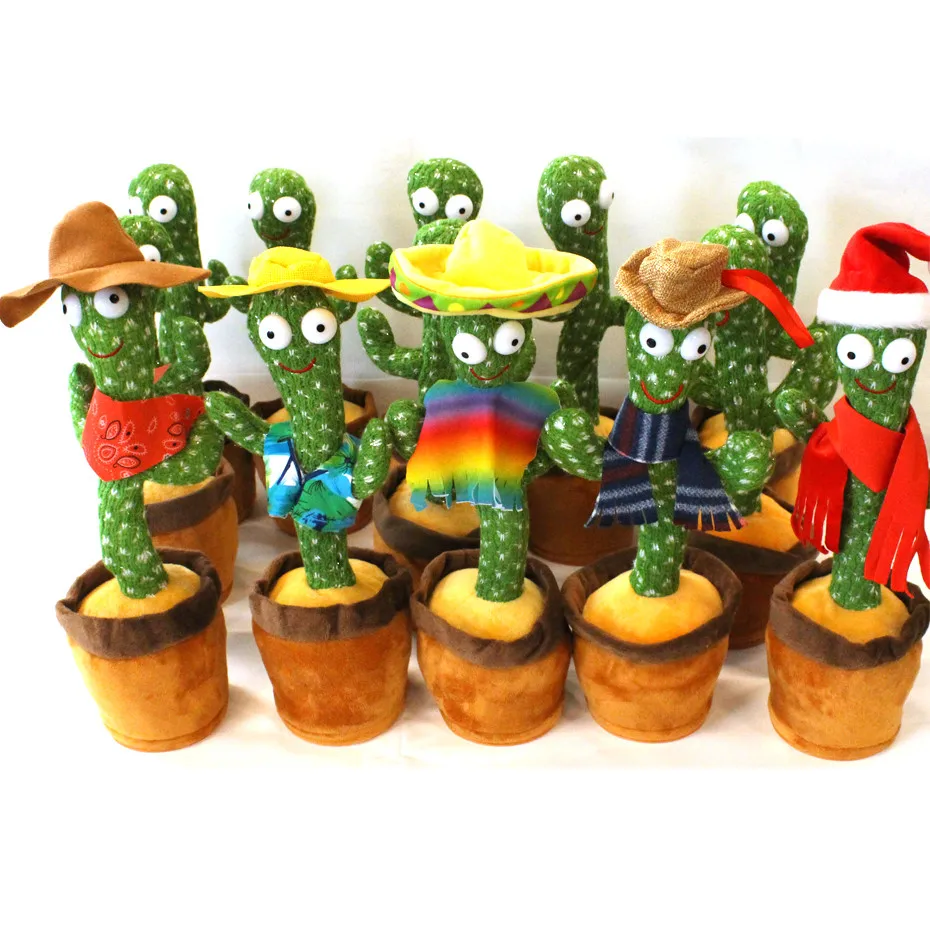 Dancing Cactus Halloween 60 Songs Imitate Voice Repeat Record Plant Plush Toy with Multi-languages for Kids Home Decoration