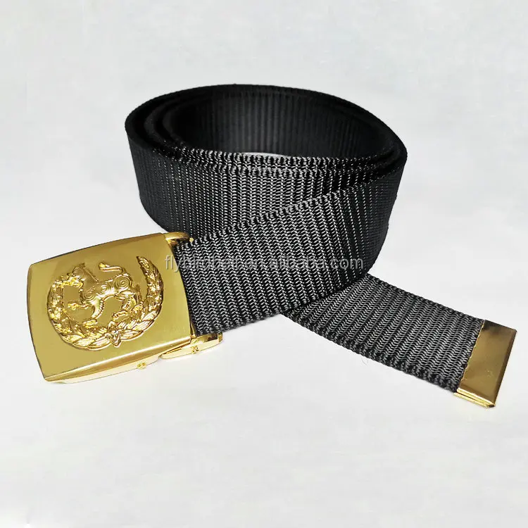 wholesale high quality nylon canvas belt with golden color Lion buckle for cambodia customers