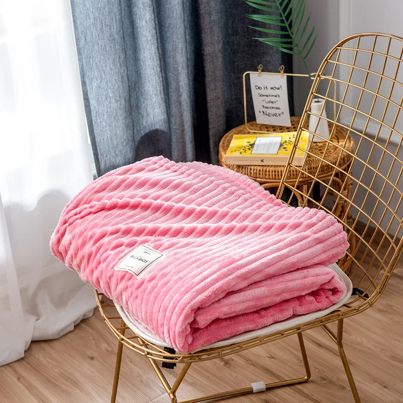 Super Soft Dyed Polar Flannel Fleece Modern Solid Color Design Polyester Striped Throw Blanket Plush Baby Sofa Blanket
