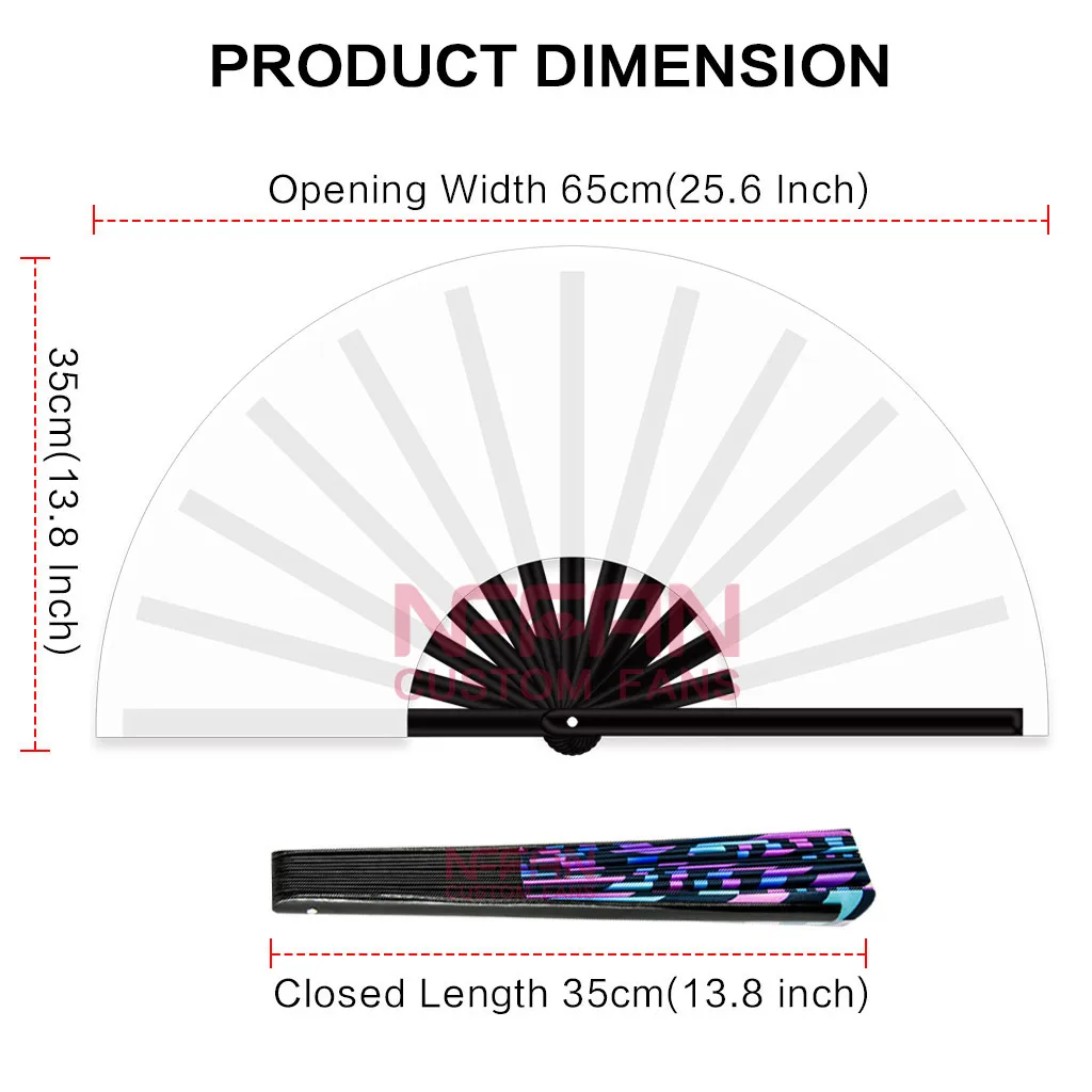Personalized Large Folding Rave Hand Fan with Custom Printed Eco-Friendly Bamboo for Festivals and Party UV Glow