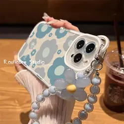Blue Flower Bear lens Bracelet  Tpu Phone Case for iPhone 14 13  Anti-drop Phone Case For 12 13Pro