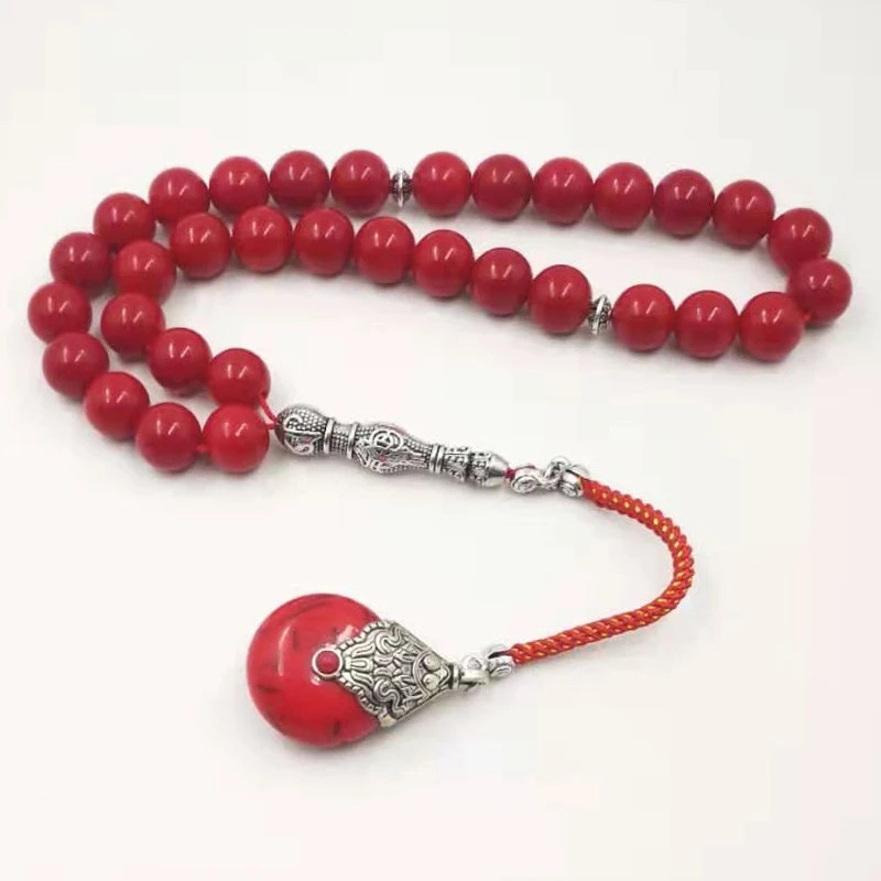 
Красный камень Tasbih с тибетским красным бирюзовым кулоном, Женский Розарий, мусульманская молитвенная бусина, мусульманские аксессуары, ювелирные изделия 