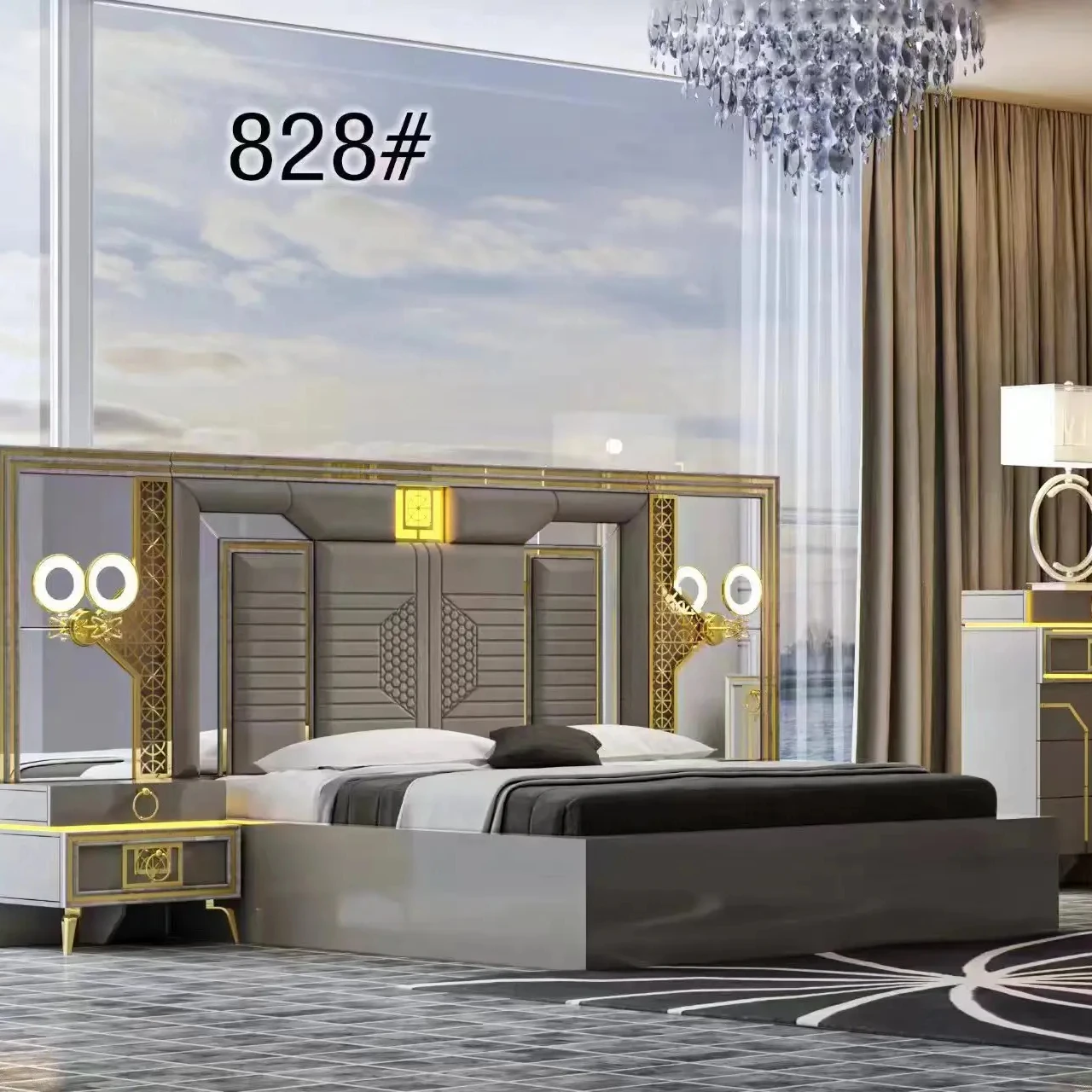 King size grey headboard bedroom furniture modern home furniture 5pcs one set