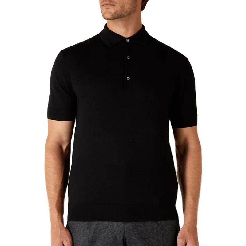
Short Sleeve Polo Neck T-shirt knitted Wool Cashmere Blend sweater for Men Summer 