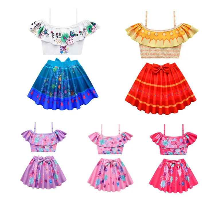 Mirabel Swimsuit Girls Encanto Style Two Pieces Set Kids Bikinis Girls Swimwear Beachwear Swim Suits
