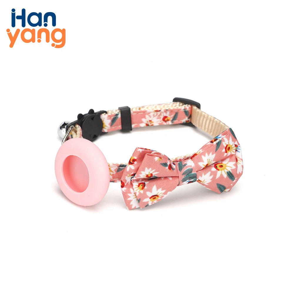 HanYang OEM Custom Airtag Tracker Protective Case Anti-missing Pet Positioning Collar Cat Reflective Bell Collar