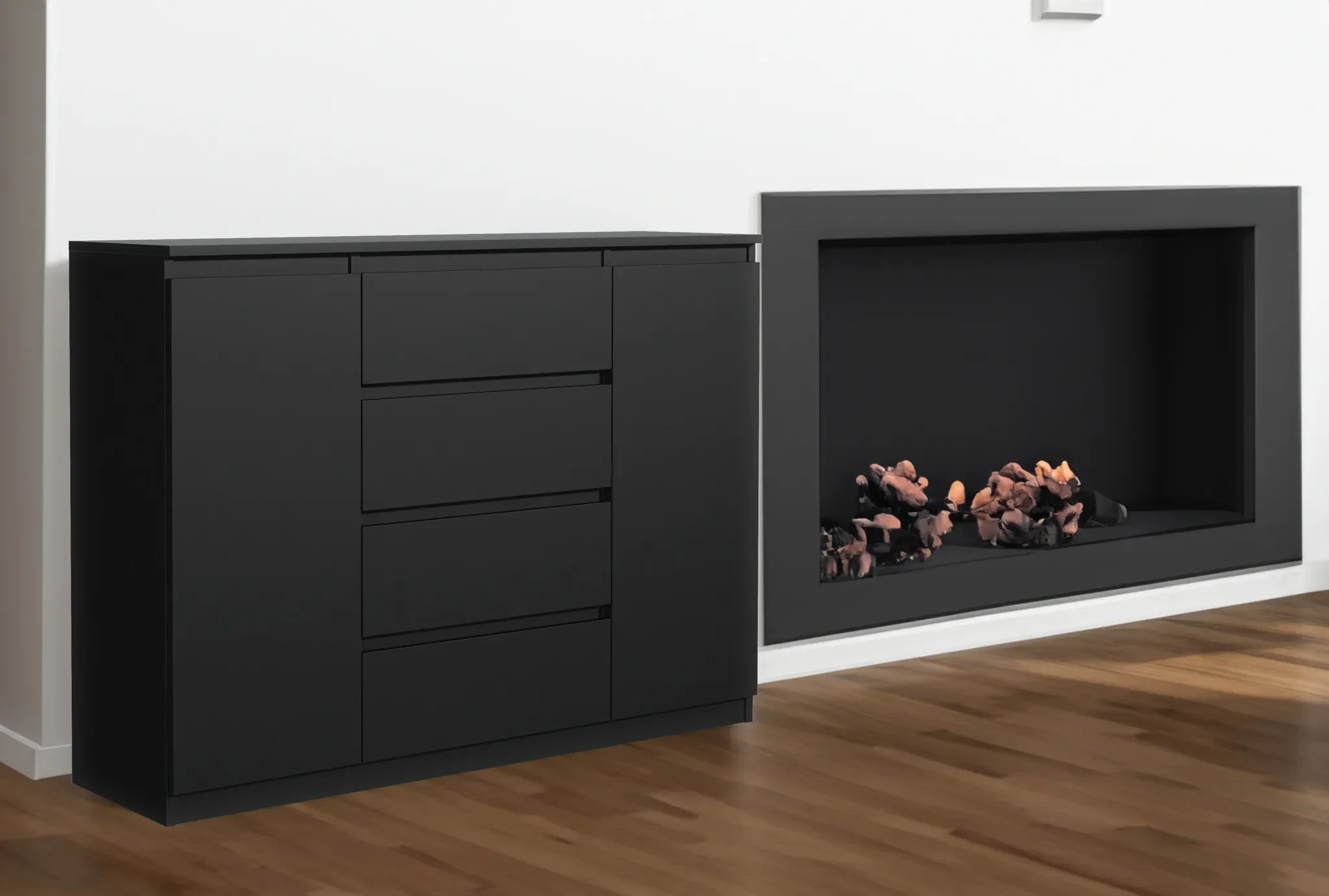 Chest of drawers with 4 drawers 140cm sideboard living room bedroom furniture highboard multi-purpose cupboard cabinet