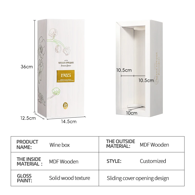 Custom High-End Solid Wood Wine Box Sliding Open Cover Design Wine Packaging Single Bottle Wooden Wine Box For Gift