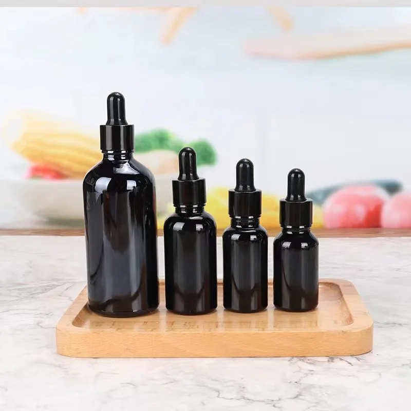 Bright Black Essential Oil Bottle Thread Glass Bottle Mouth Black Dropper Cap Bottom Non-Slip Treatment 5ml 10ml 15ml 20ml