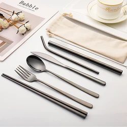 Wholesale 7Pcs Stainless Steel Gift Flatware Set  portable Travel Cutlery Set