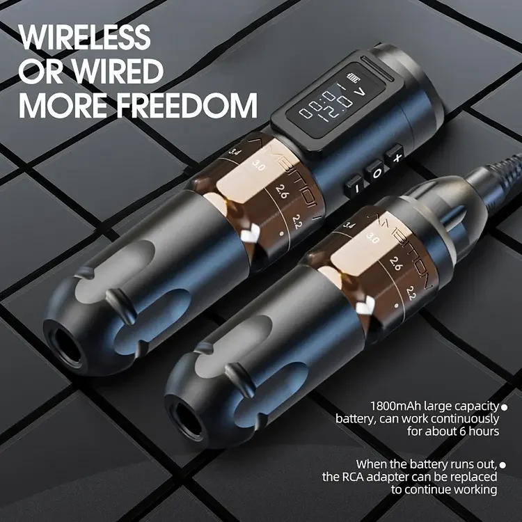 1800mAh Powerful Coreless Motor 2.2-4.2mm 6 Stroke Adjustable Professional Wireless Tattoo Machine Pen