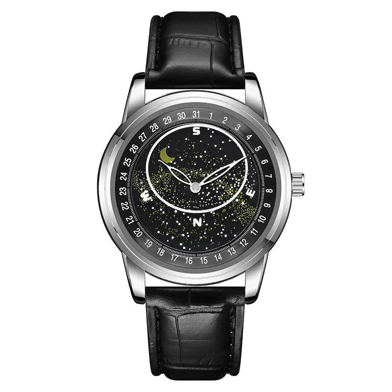 2023 Hot sale New Starry Casual Mens Leather Strap Quartz Wrist Watches With Luminous