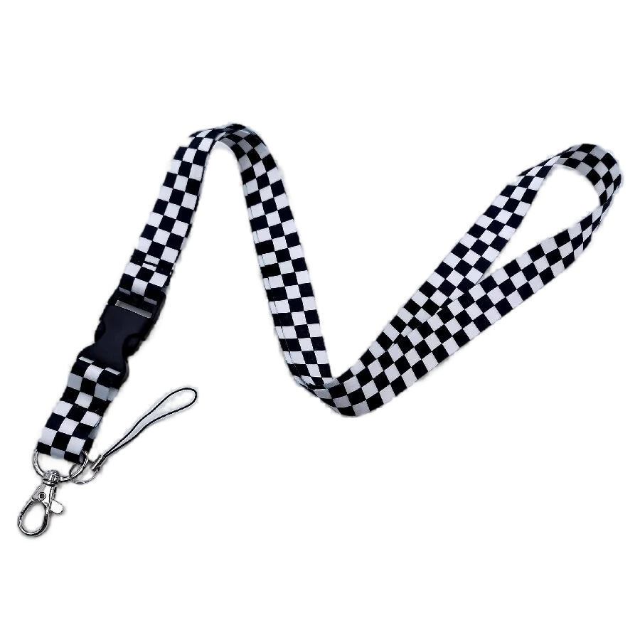 Wholesale Cheap Custom Starry Sky Star Black White Squares Red Ribbon Breakaway Buckle Polyester Lanyard