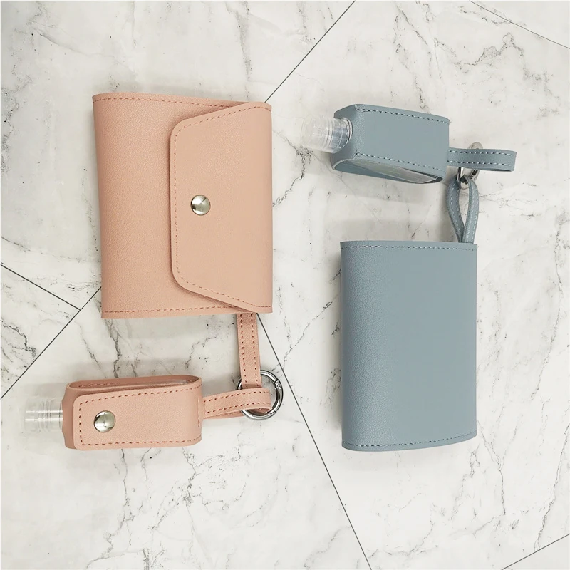Mini Hand Sanitizer 30ml Empty bottle Keychain with leather Storage Case Holder for pesonal care