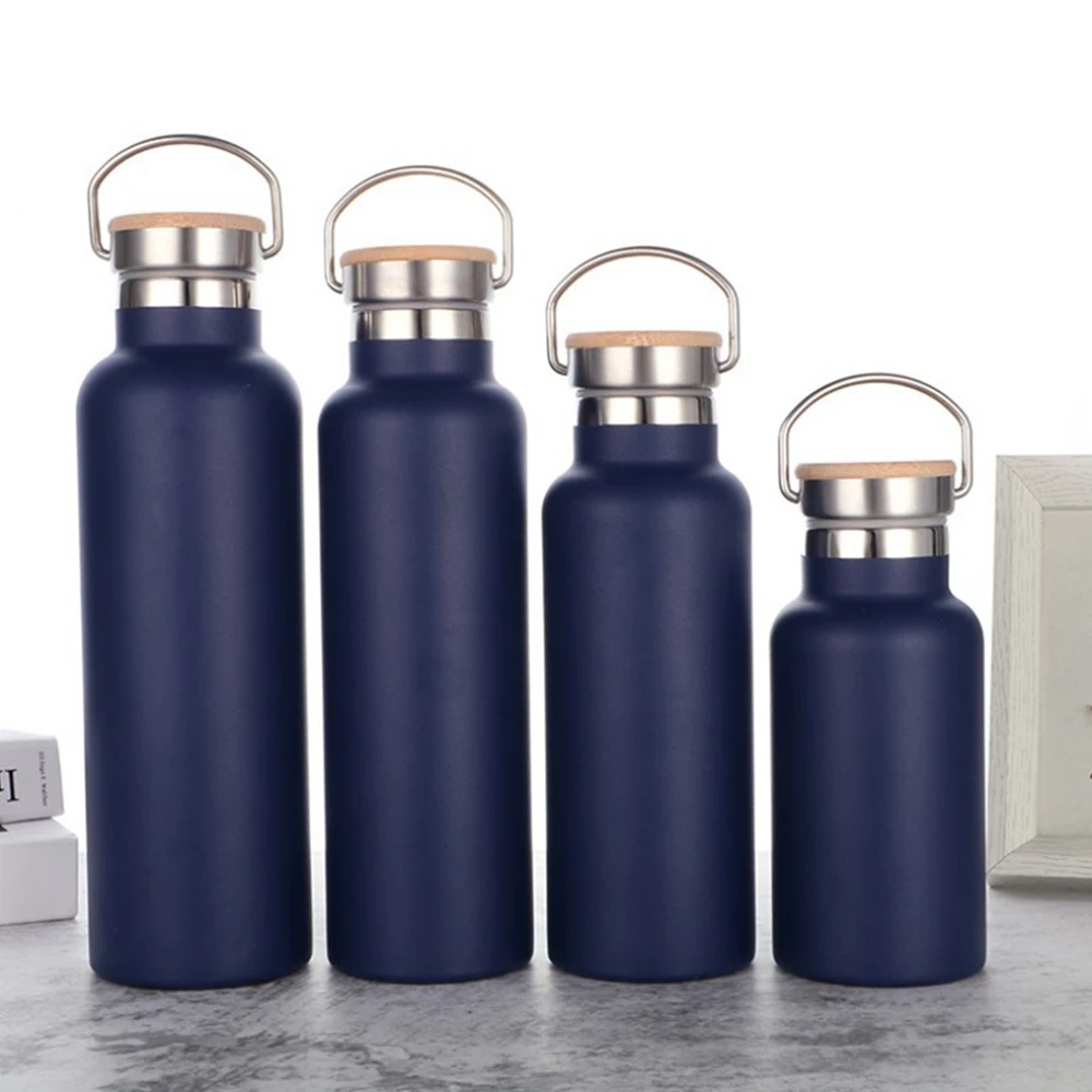 750ml  double wall sports bottle stainless steel vacuum insulated powder coated color water bottle with bamboo lid