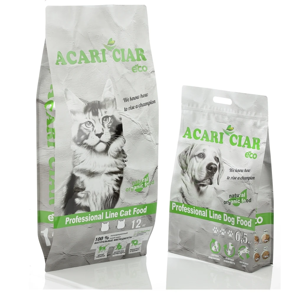 Custom printed reusable aluminium foil pet cat dog food feed stand up pouch quad seal flat bottom packaging zip lock package bag