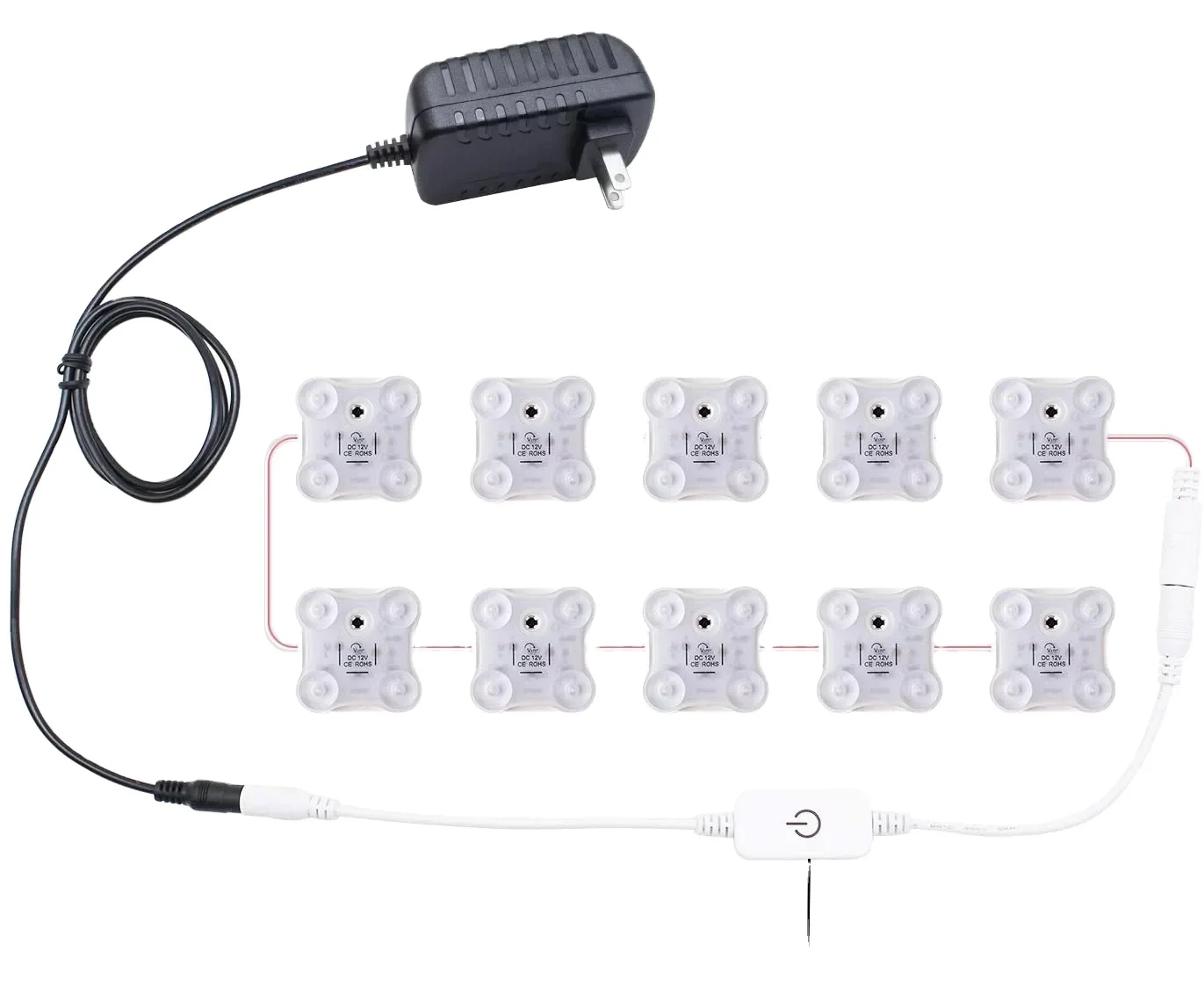 
Hollywood Style LED Vanity Mirror Lights Kit Dimmable 6FT/20W-40leds Waterproof Under Cabinet Light w/ Dimmer & Power Supply 
