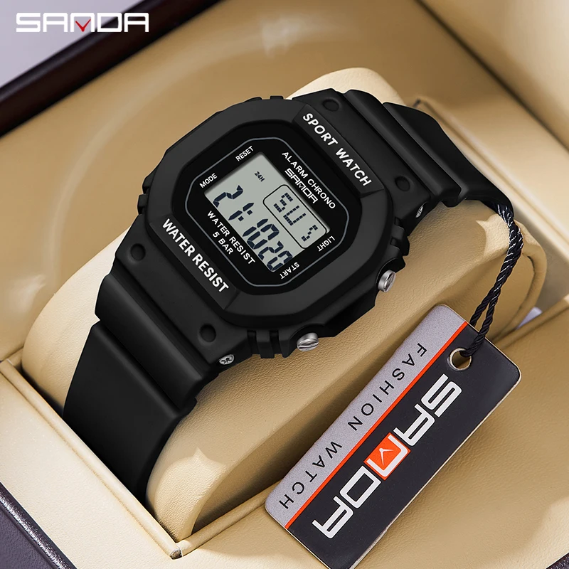 SANDA 393 Student Sport Watches Men Ladies Digital Watch 5bar Waterproof Countdown Date LED Electronic Wristwatch Clock Gift