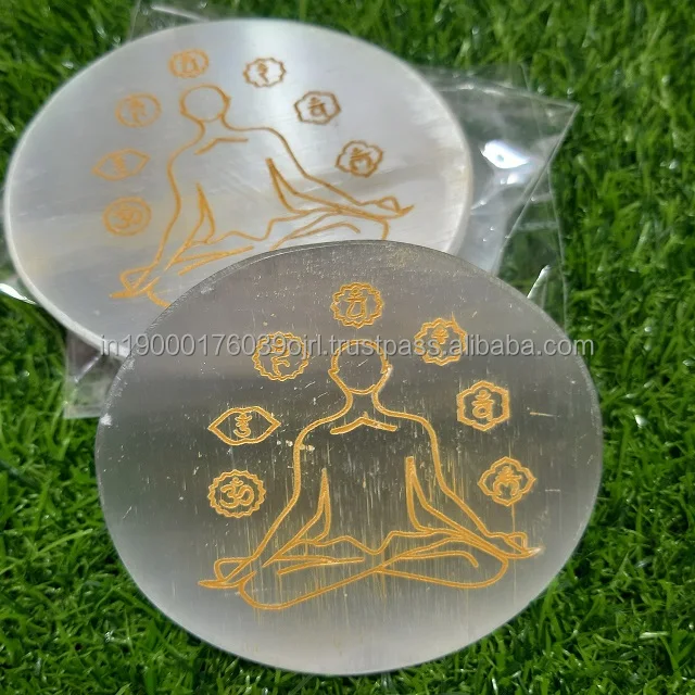 best selling natural agate stone crystals selenite flower of life carved selenite charging plate for decoration