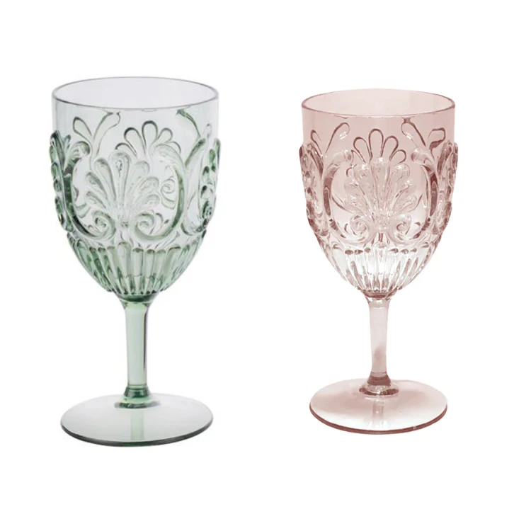 Factory Stock 15oz Plastic Wine Glass Yellow Acrylic Wine Goblet With Outside Elegant Scollop