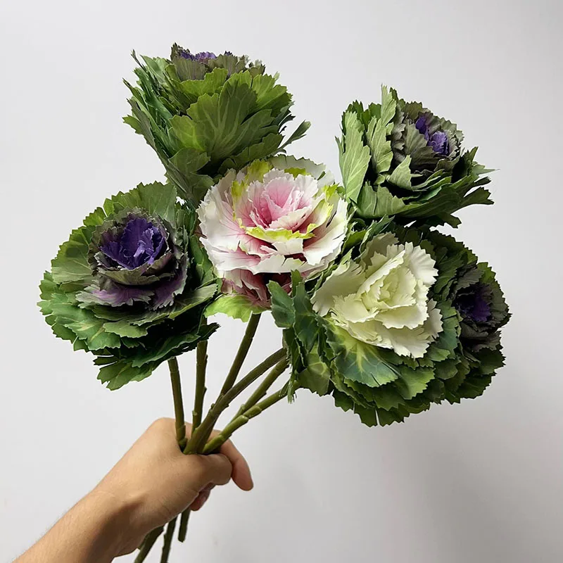 DREA Artificial Brassica Ornamental Cabbage Stem Olive Cabbage Fake Flowers Decoration