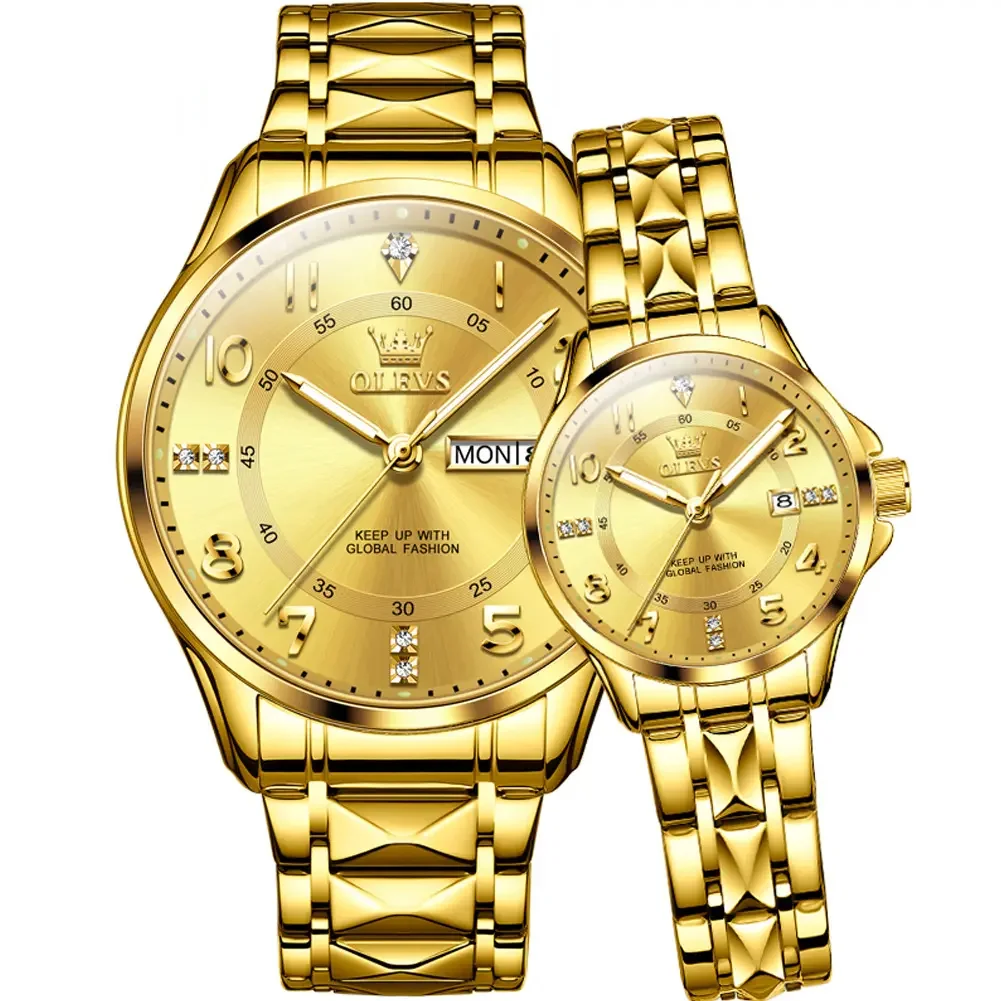 Cost effective 2910 Quartz Watch for Couples Stainless Steel Strap Couples Wristwatches Luminous Hands Auto Date Business Watch