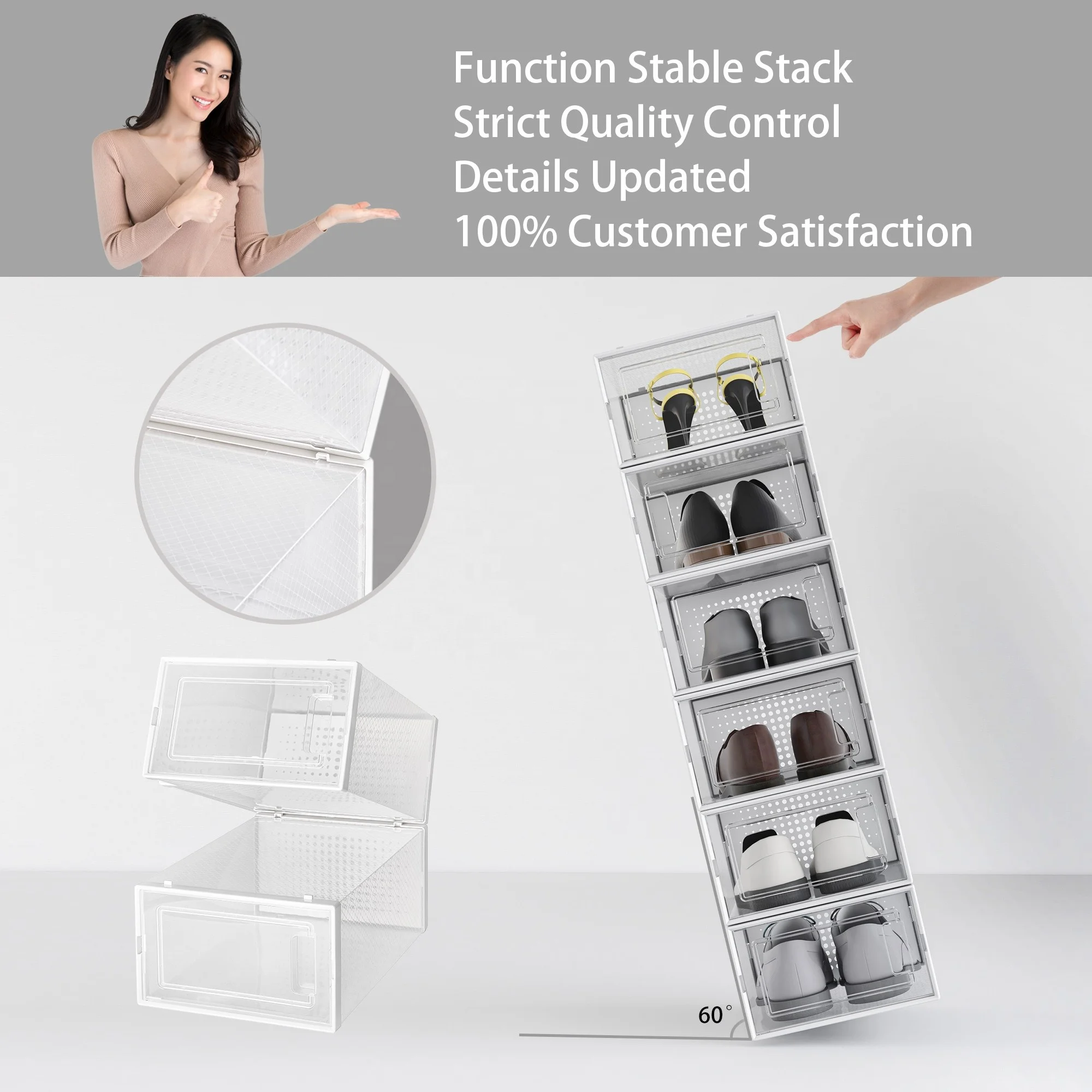 Shoe Box Sneaker Containers Customized Stackable Foldable Transparent Plastic Shoe Box