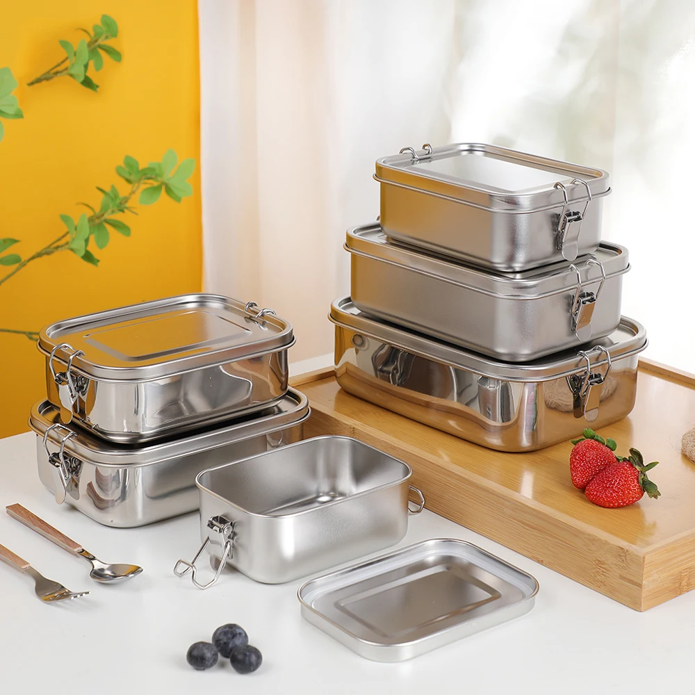 Camping Large Metal Bento Container with Divided Food Compartments Stainless Steel Lunch Box Kid for Adults