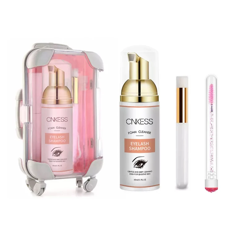 Cnklash 60ml Soap Foaming Pink Mascara Wands Long Synthetic Lash and Brushes Luggage Kit for Eyelash Extension and Beauty