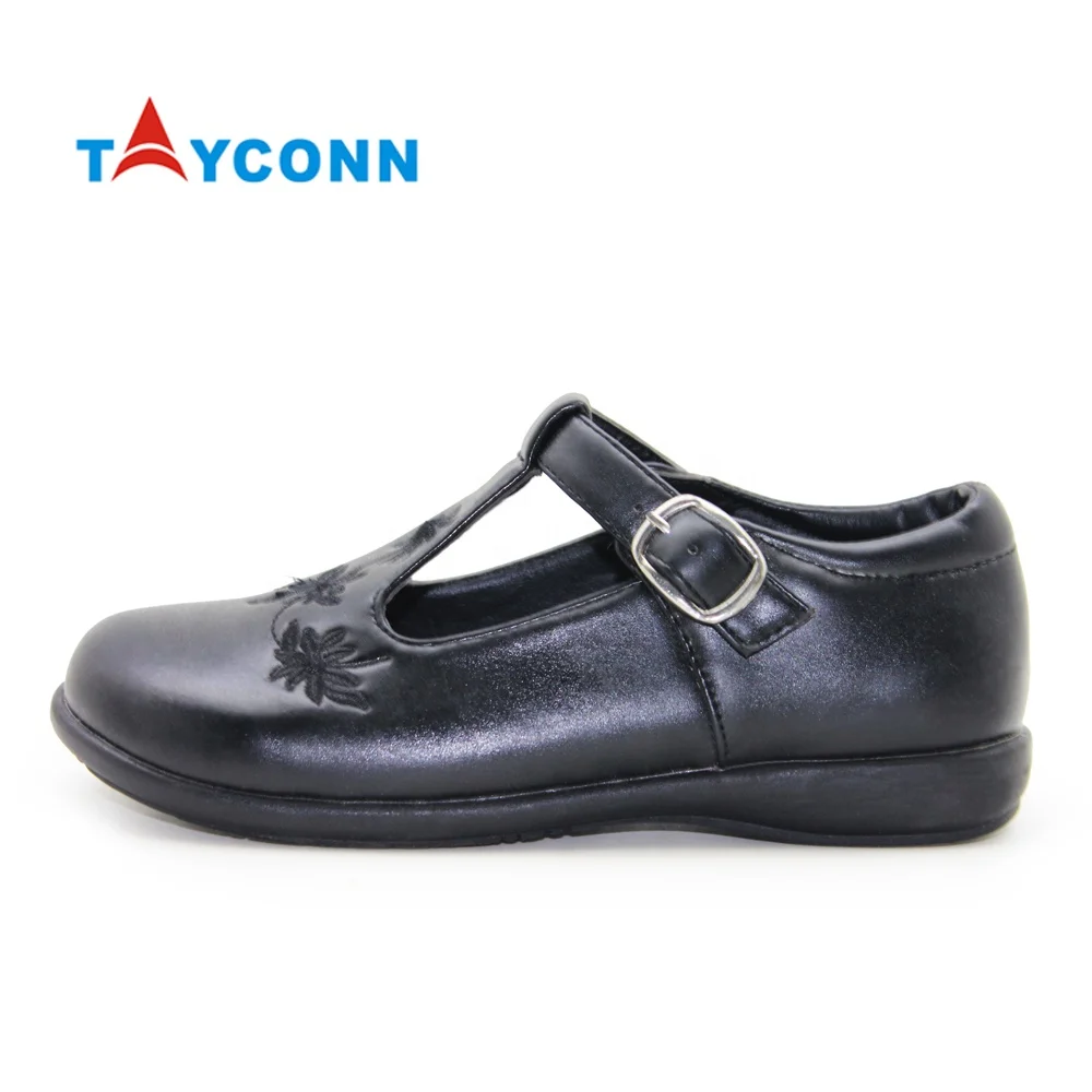 Children Dress Shoes OEM T-strap Primary Black Pu Leather Teenage Girls School Shoes