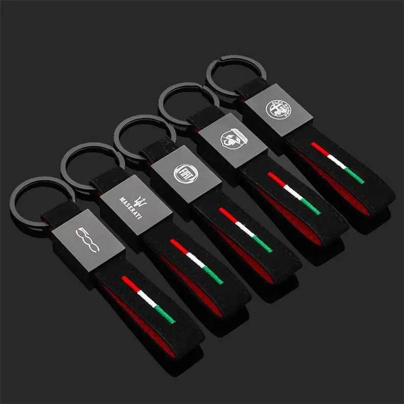 keychain Alpha Romeo Fiat Abbas Tricolor Embroidery Suede Car Logo Key Ring Pendant High-Grade Customized Logo