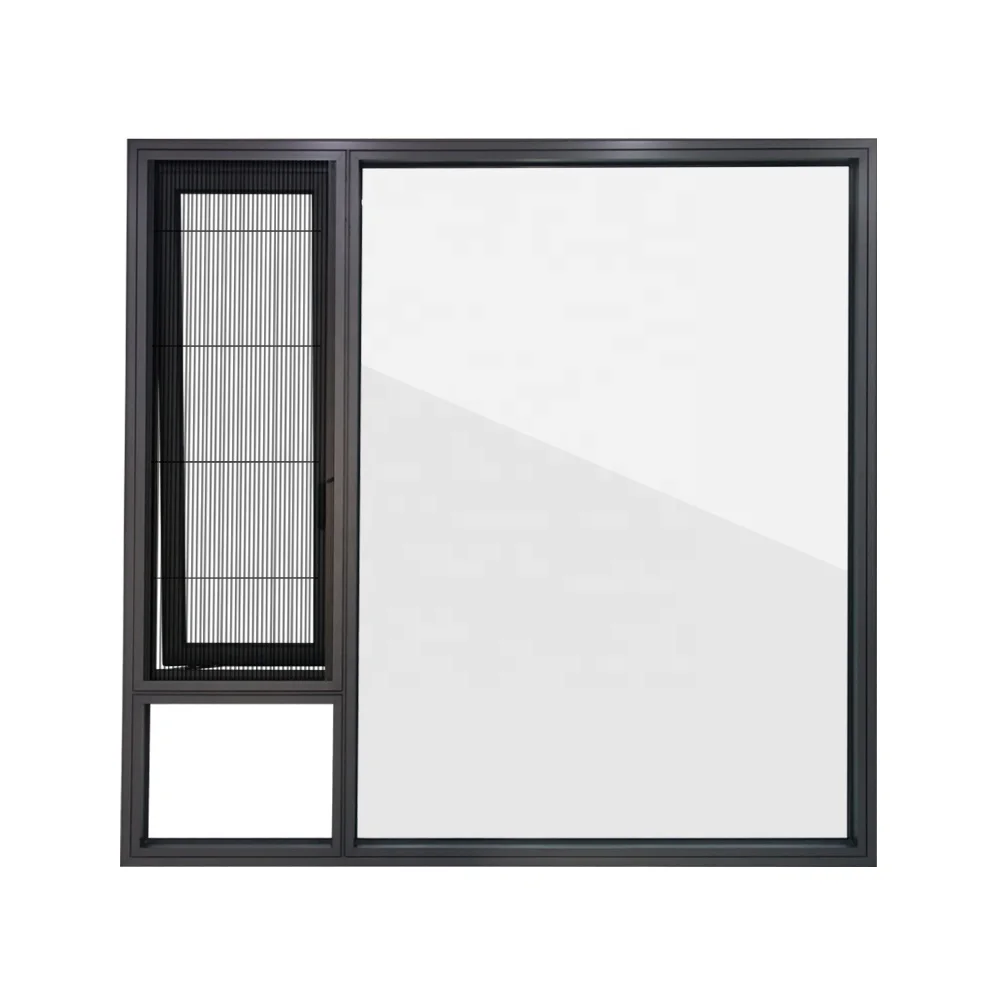 ROGENILAN 568 series wood color aluminum double glazed casement window with Magnetic control built-in shutter
