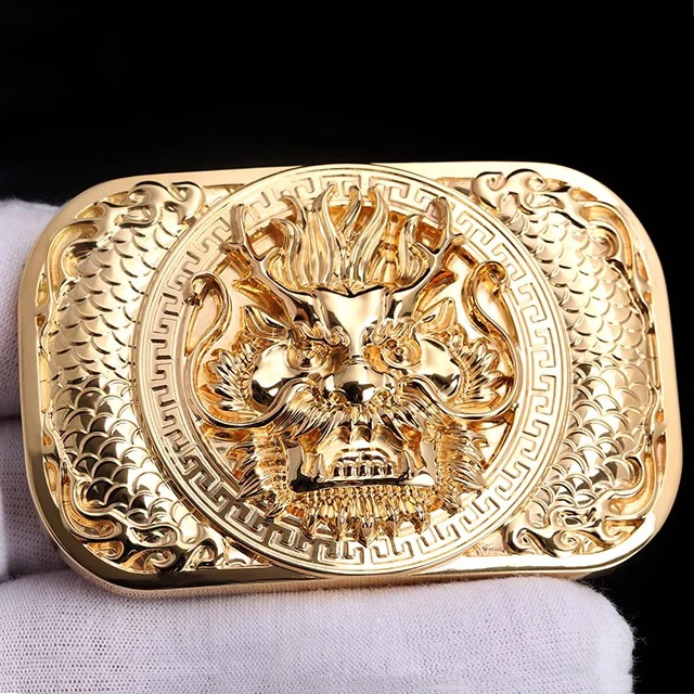 925 Silver Gold Plated Customized Solid Brass Dragon Head Belt Buckle 3D Embossed Design Vintage Alloy Animal Belt Buckle Men