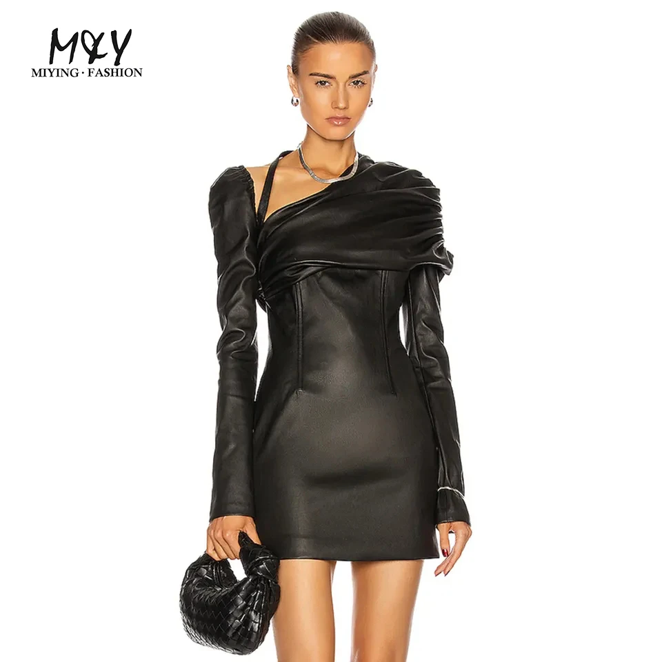 Ladies Lady Elegant Sexy Night Dresses Women Adaptive Clothing Dress Fashion Beautiful Pakistani Long Sleeve PU Mini Vintage