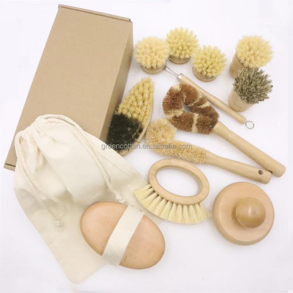 100% Biodegradable Zero Waste Natural Vegan Eco Friendly Wooden Wood Bamboo Pot Pan Cup Dish Bottle Kitchen Cleaning Brush