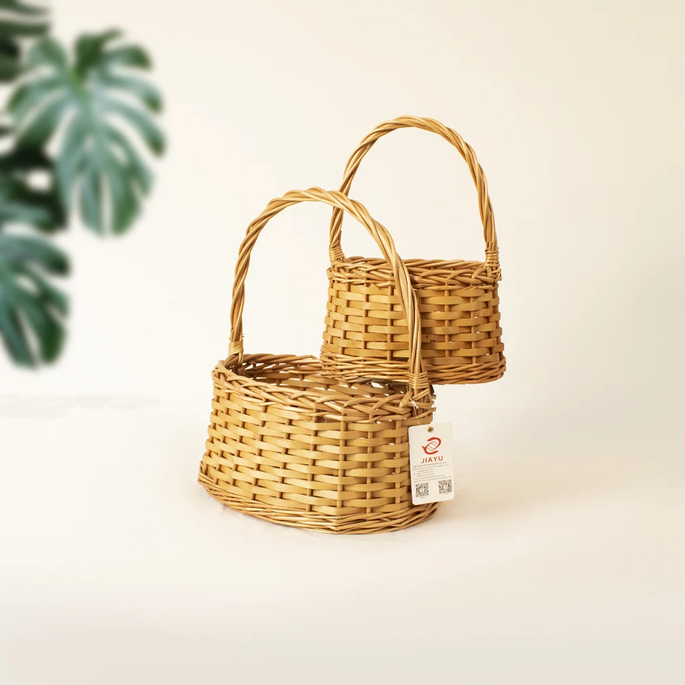 JY Cheap Black White Natural Flower Fruit Hand Wove Willow Wicker Storage Gift Basket Production China With Handles Fireplace