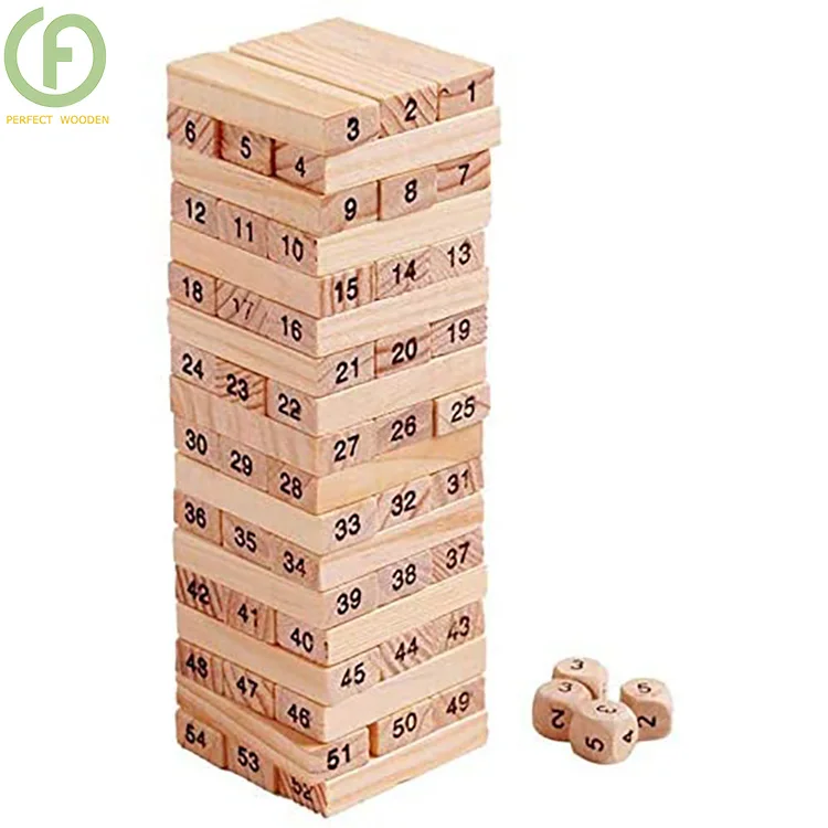 54 Pieces Stacked Building Blocks Wooden Tumbling Tower Game