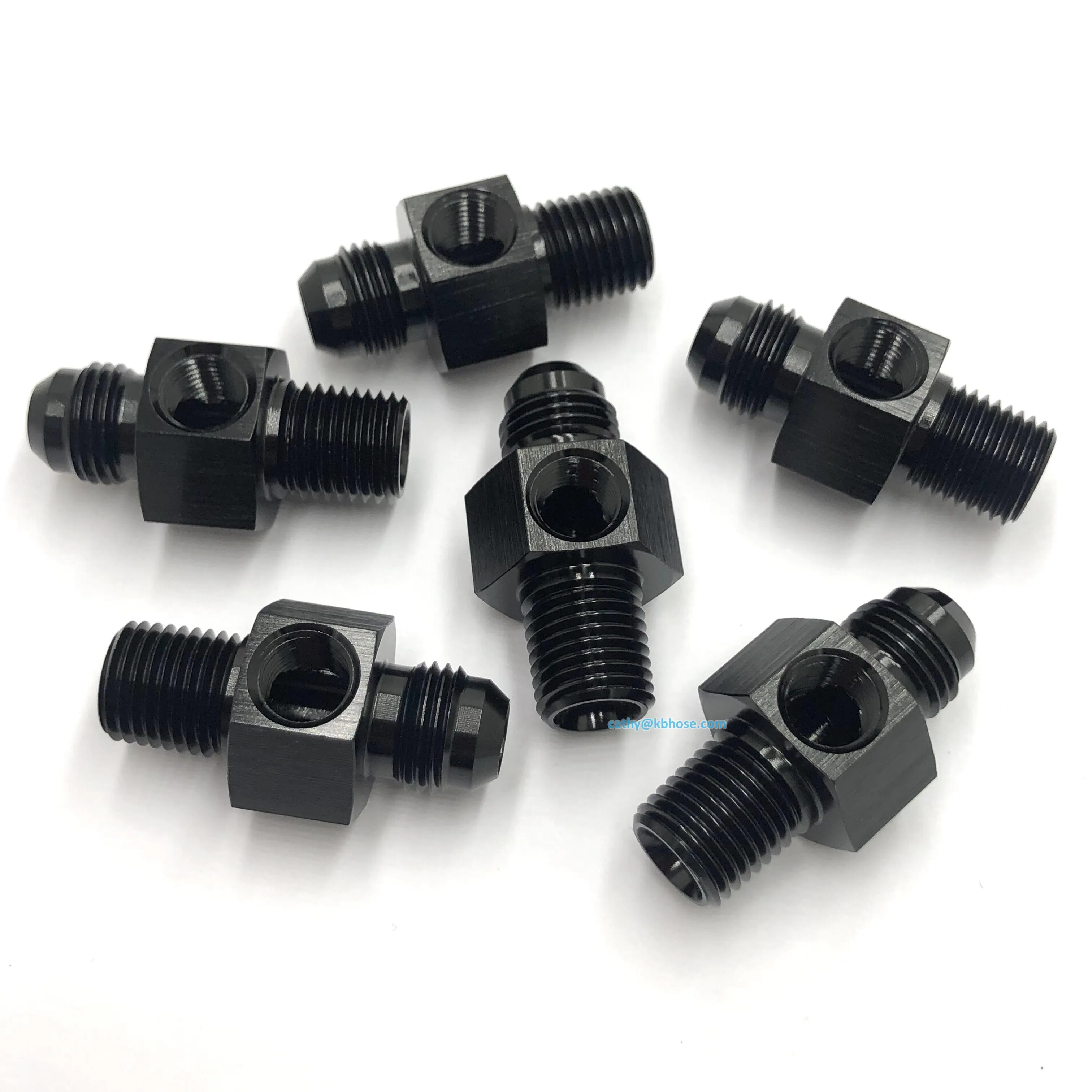 Aluminum Black 6AN AN6 Male Flare to 3/8 NPT Fuel Pressure Gauge Take off Fitting Adapter with 1/8 NPT Side Port