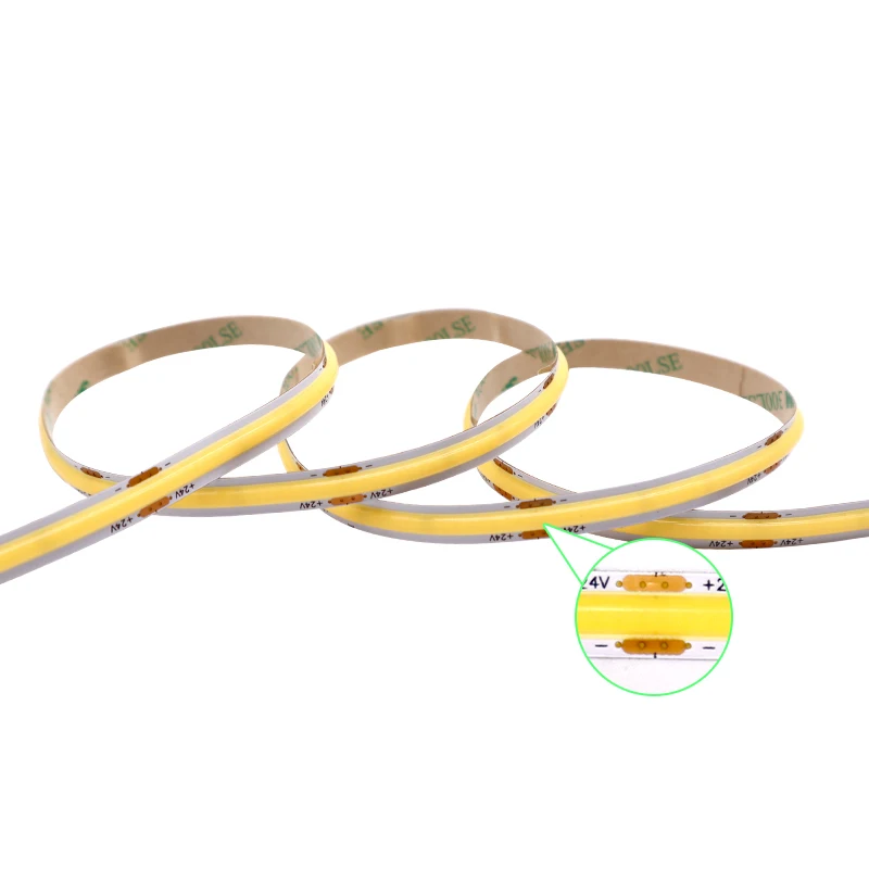 New arrival soldering free high density 320/480 LED/m COB LED strip light 8mm PCB CRI90 cuttable dotless COB LED strip