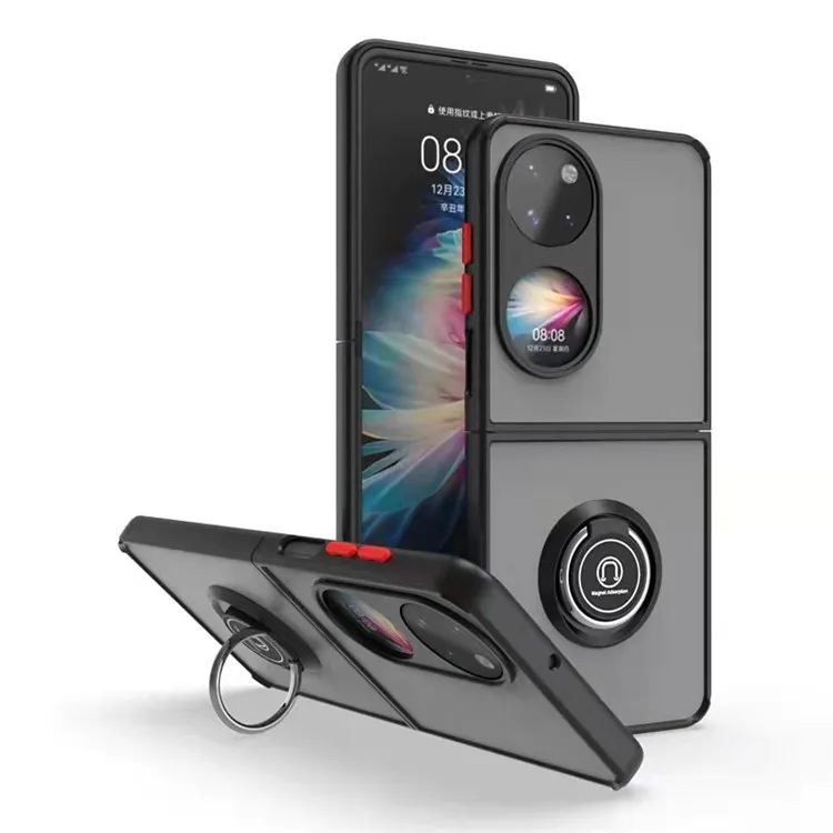 For Huawei P50 Pocket Translucent Smoke Phone cover Car Magnetic Finger Ring Full Shockproof Phone Cover For Huawei Nova 9 Pro