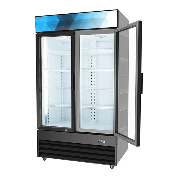 Cheap Price Supermarket Refrigerated Showcase 2 Glass Doors Vertical Cold Drink Cooler Display Freezer