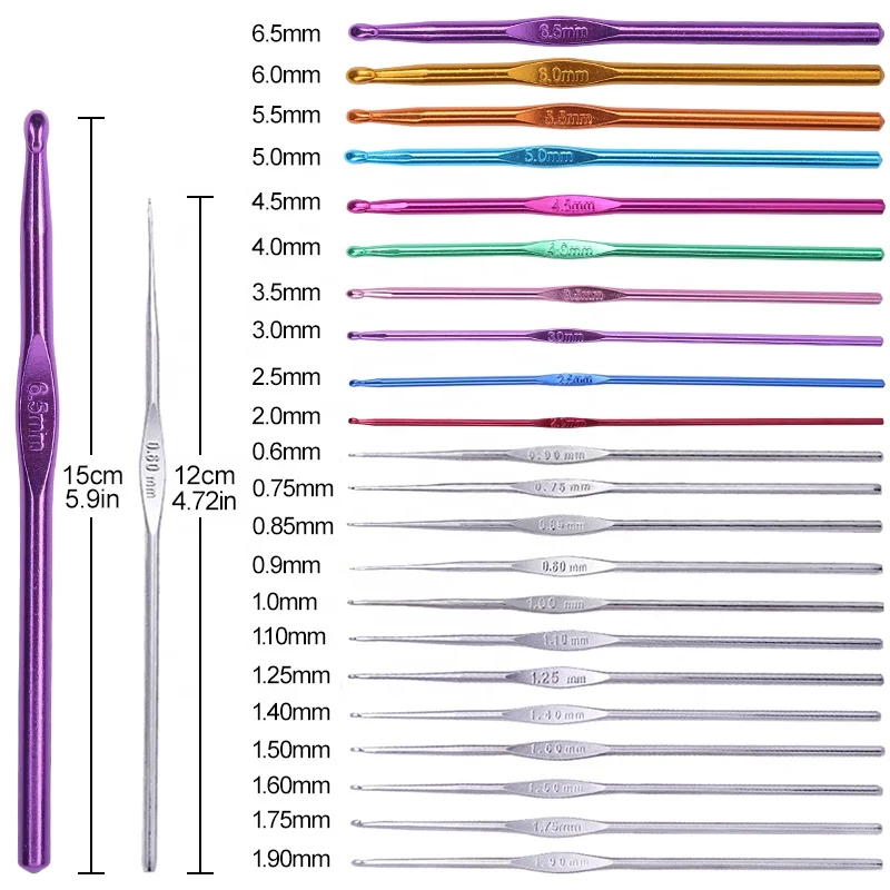
0.6mm-6.5mm 22pcs/set Best Selling Knitting tool sweater needle metal Crochet stainless steel aluminum alloy Crochet Hook Set 