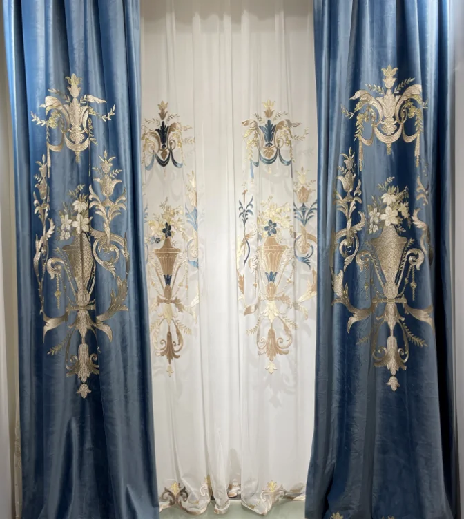 hot selling luxury style turkish embroidery fabric 100% polyester fabric curtain for living room