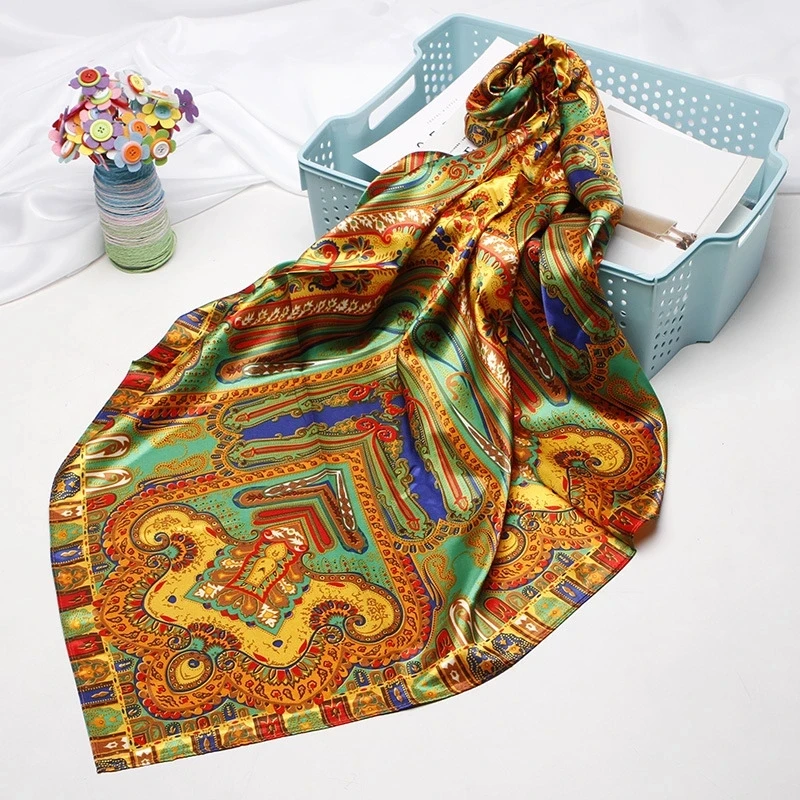 Hot sale custom scarf no minimum designed headband scarfs 90x90cm head scarf floral  store stand