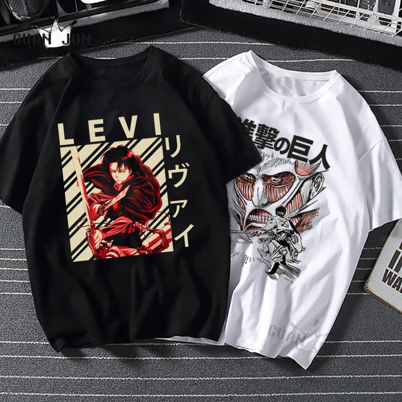 Harajuku Man Attack On Titan T Shirts Tees Shirt Tops Design Cotton Black Short-Sleeved Aesthetic Japanese Anime T Shirt