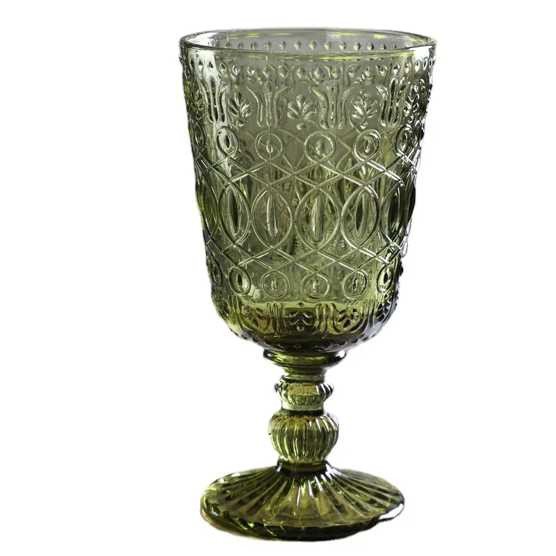 spray color Party Wedding Decoration Wine Glasses Cup Colored Vintage Wine Green Glass Embossed Glass Goblet Cup